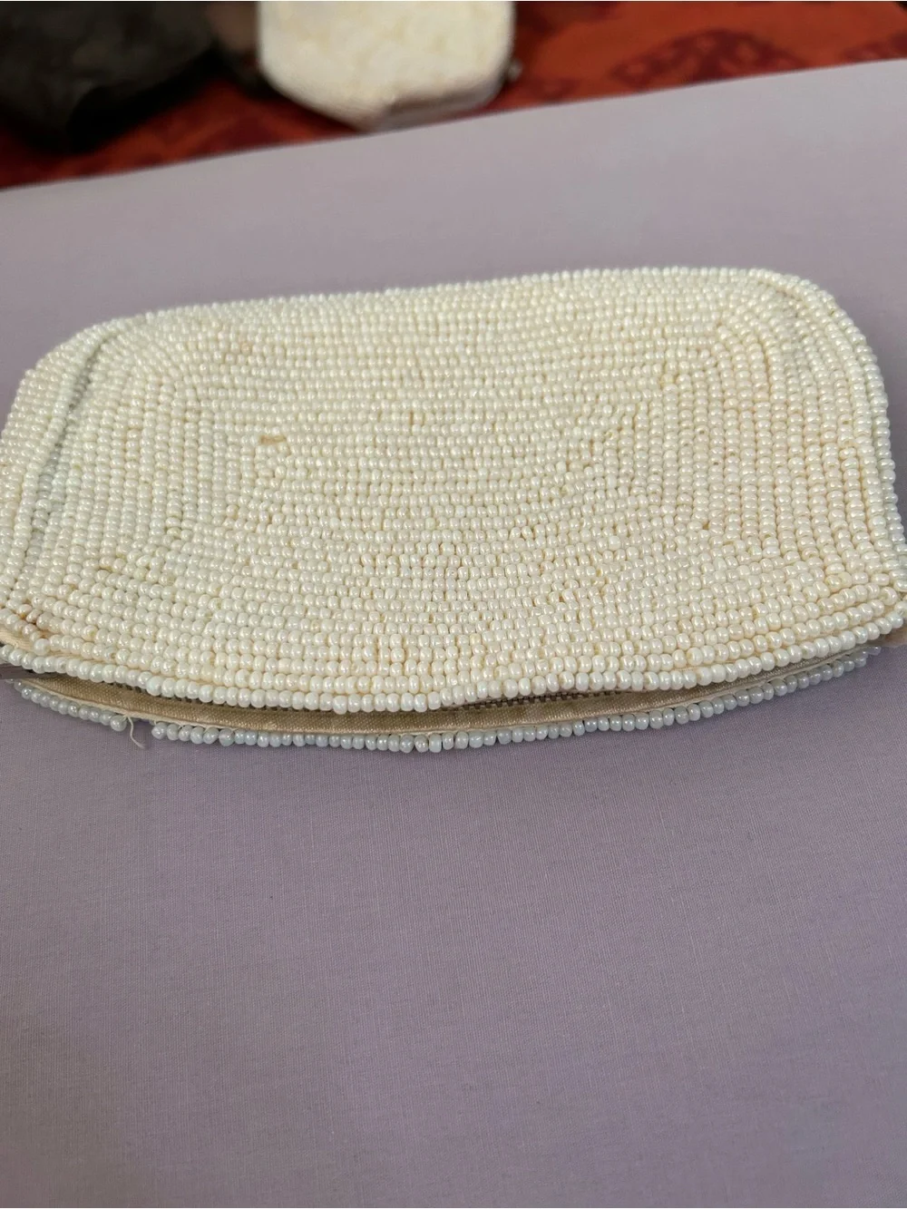 Pearl Beaded Evening Clutch - Cream
